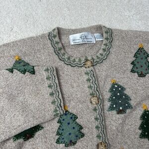 Design Options Philip & Jane Gordon Cardigan Sweater Large Beige Christmas Tree